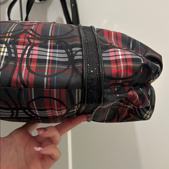 Coach (EUC) Poppy Black and Red Plaid Tote with Black Sequin Trimming & Handles - Picture 8 of 15
